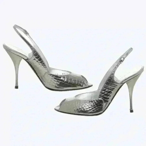 Casadei Shoes - CASADEI 6027 Slingback High Heel in Silver Metallic Steel Sz. 7